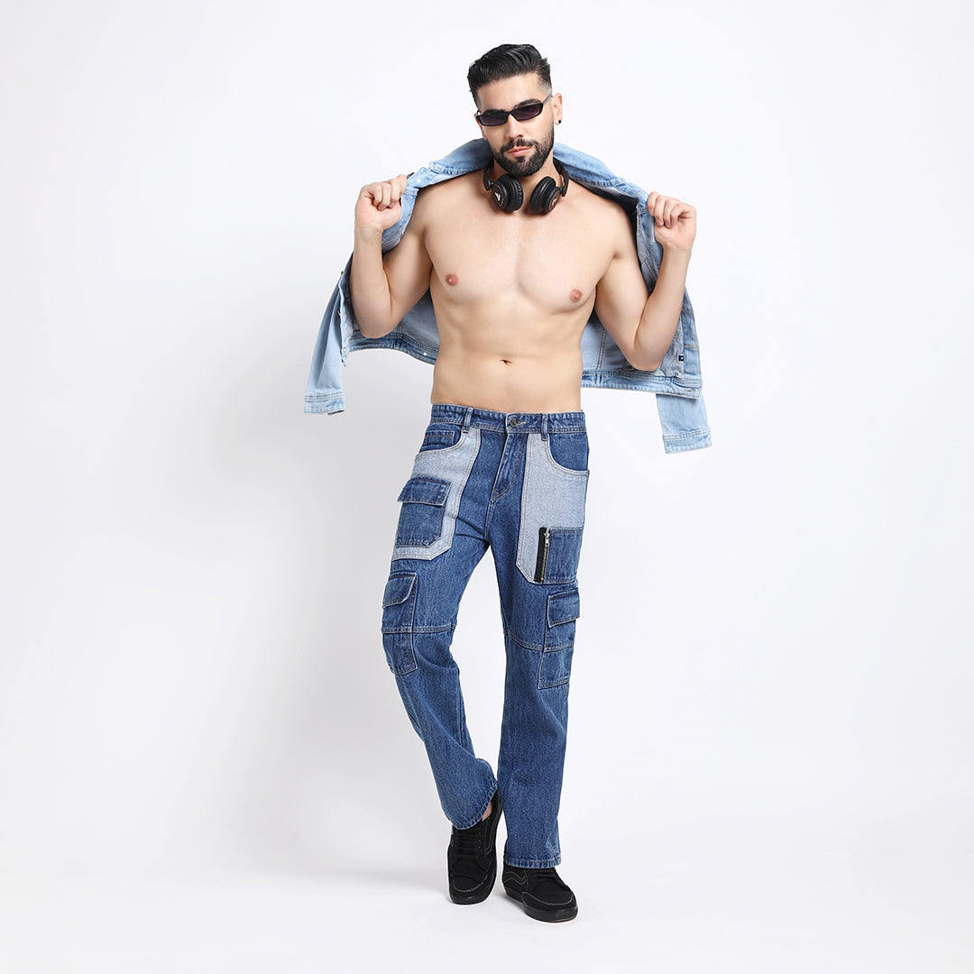 CARGO DARK BLUE MID RISE BAGGY FIT JEAN TEDDY 4788-1