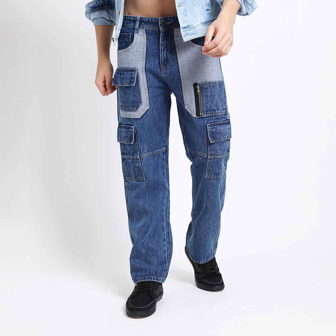 CARGO DARK BLUE MID RISE BAGGY FIT JEAN TEDDY 4788-1