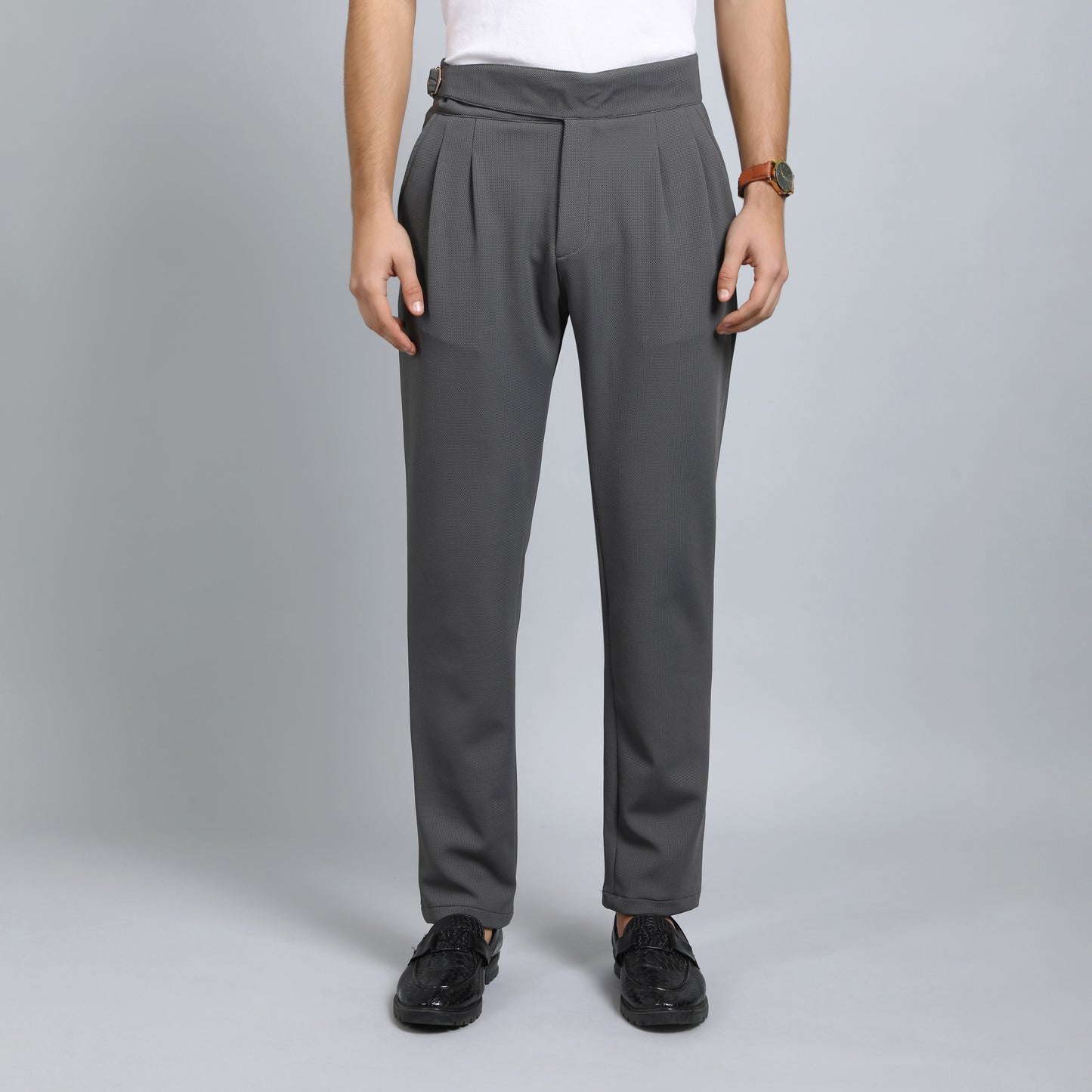 DARK GREY SLIM FIT GURKHA TROUSERS 4797-4
