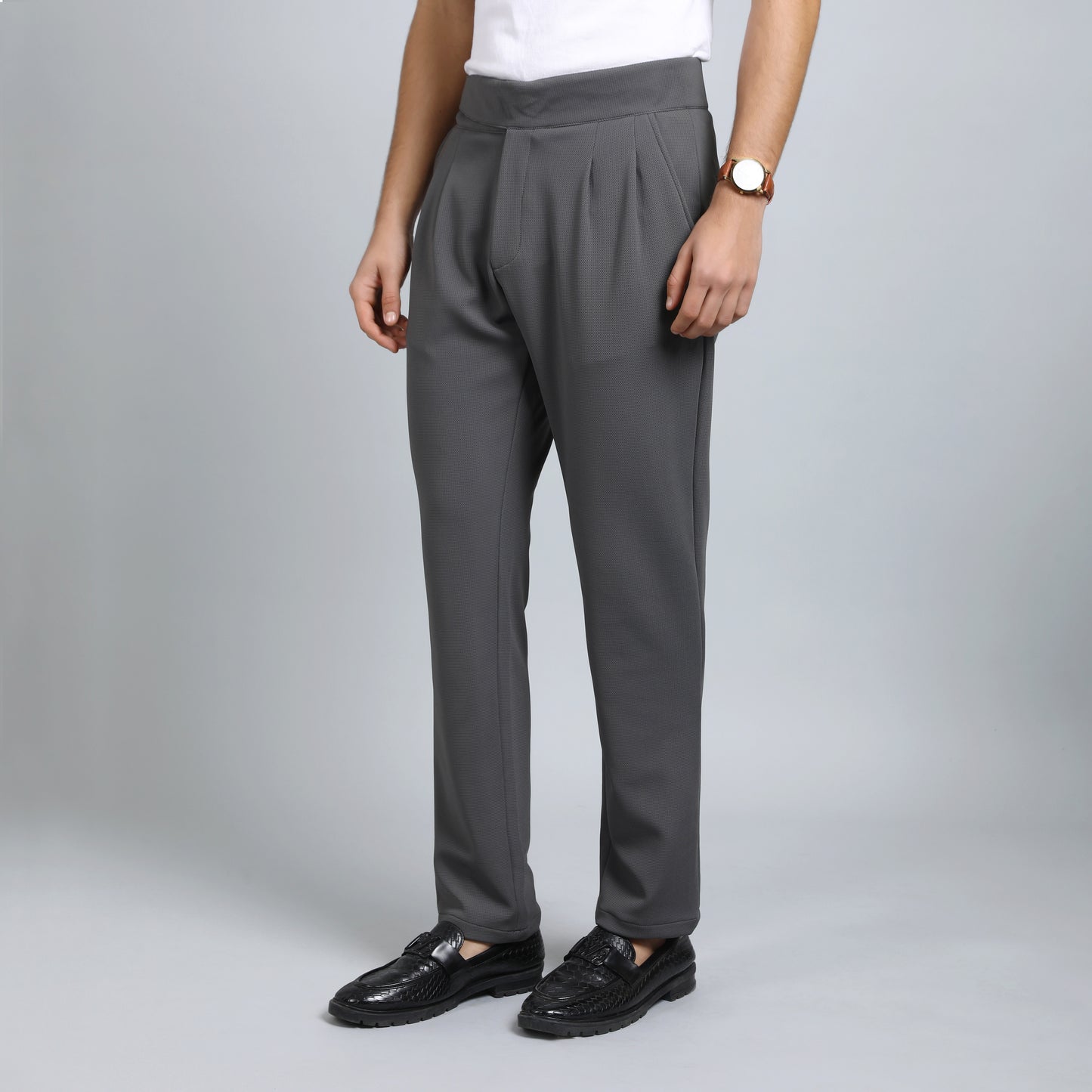 DARK GREY SLIM FIT GURKHA TROUSERS 4797-4