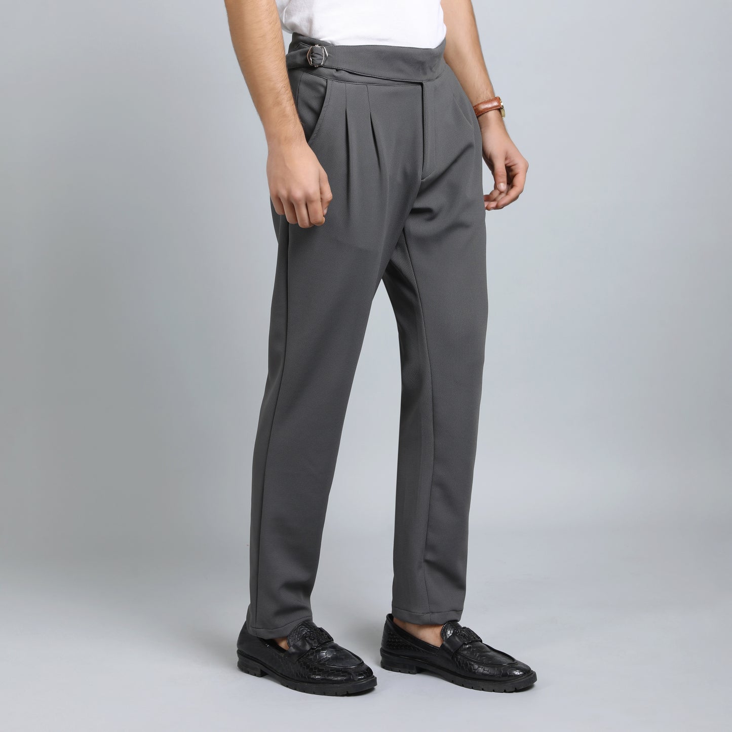 DARK GREY SLIM FIT GURKHA TROUSERS 4797-4