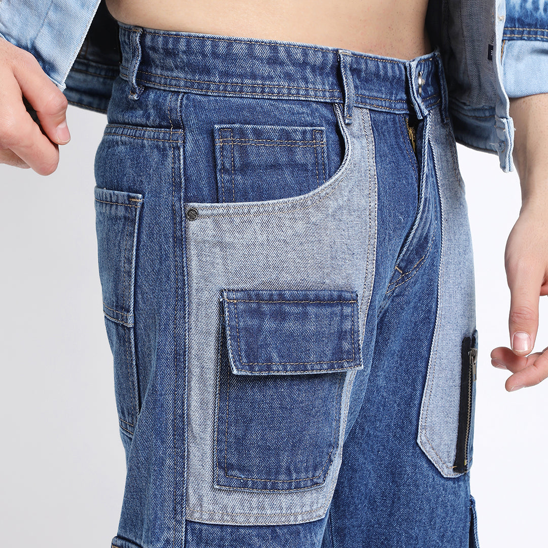 CARGO DARK BLUE MID RISE BAGGY FIT JEAN TEDDY 4788-1