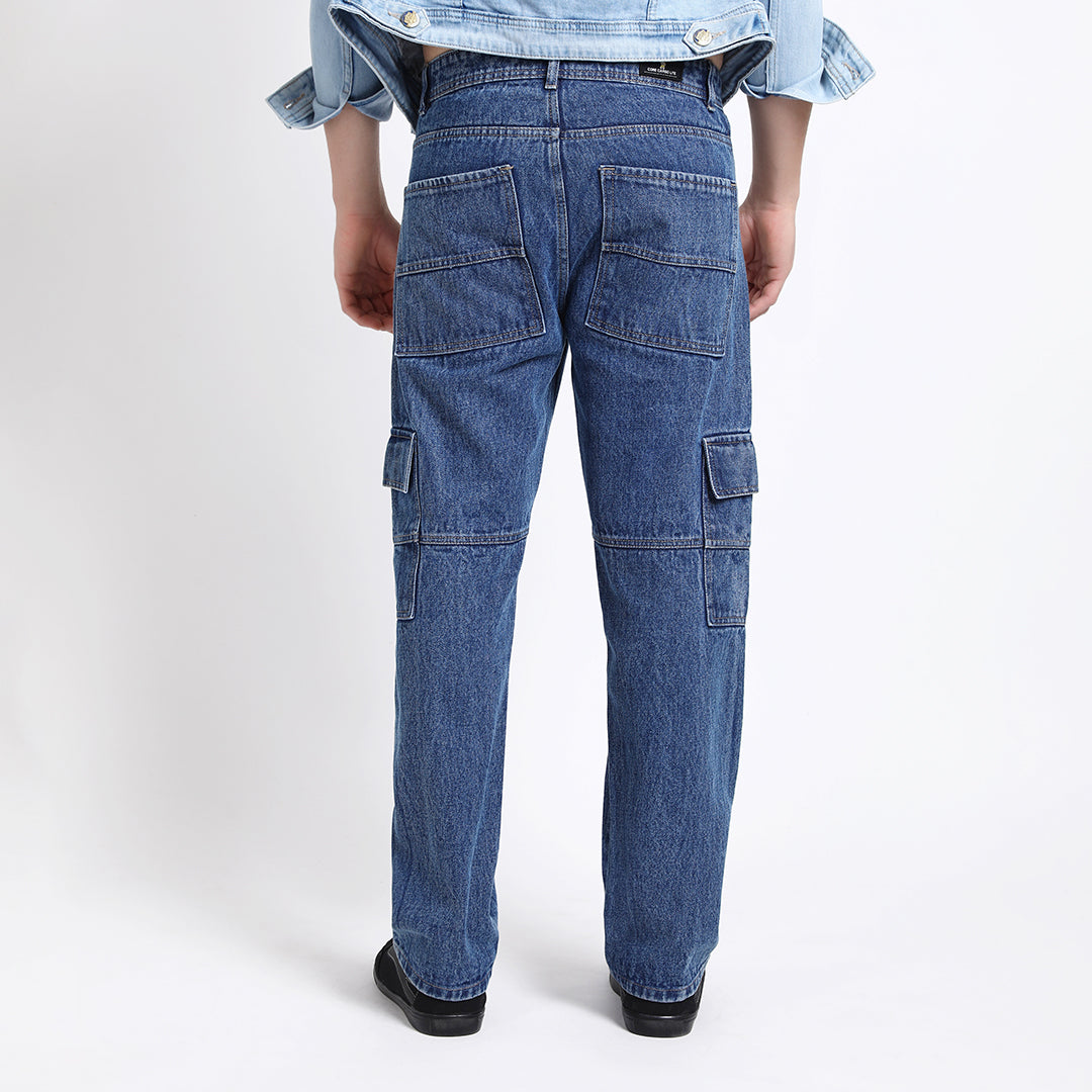 CARGO DARK BLUE MID RISE BAGGY FIT JEAN TEDDY 4788-1