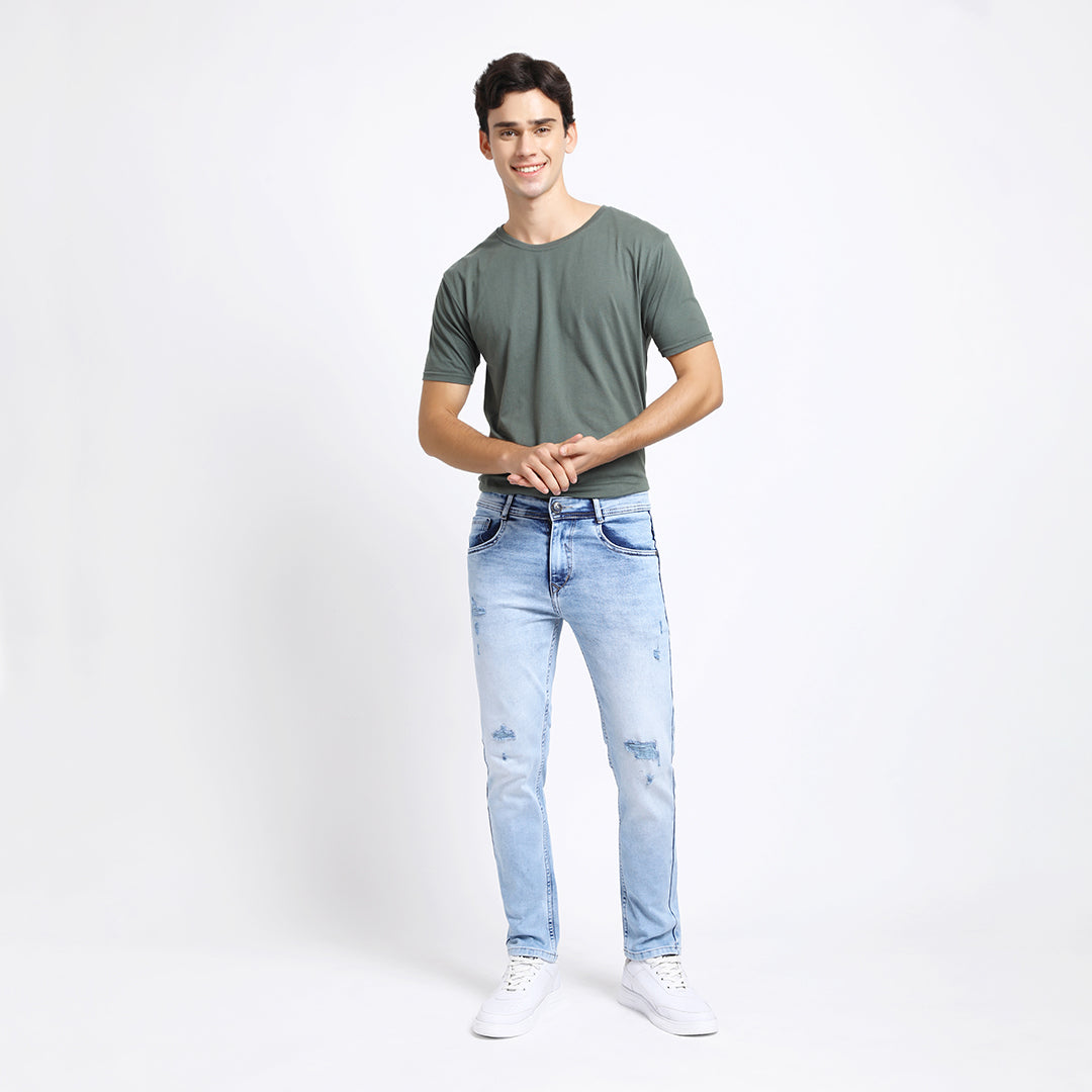 LIGHT BLUE DISTRESSED ANKLE FIT JEANS TEDDY 4762-2