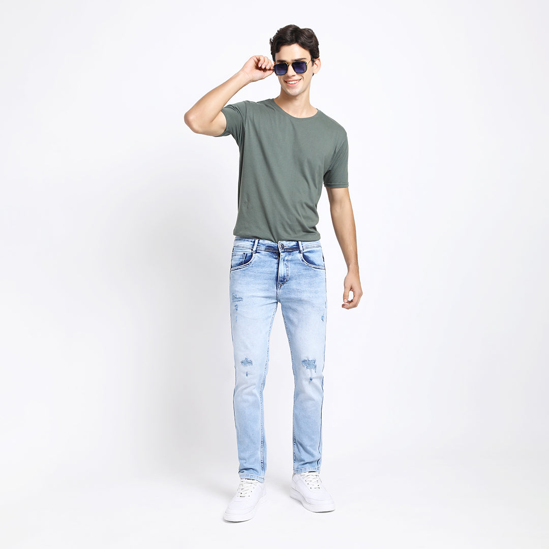 LIGHT BLUE DISTRESSED ANKLE FIT JEANS TEDDY 4762-2