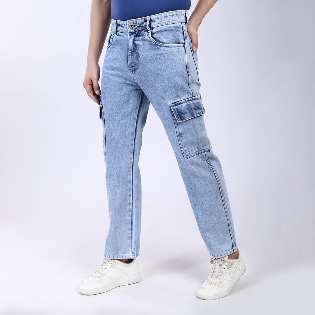 ICE BLUE BAGGY CARGO FIT JEANS 4906-2