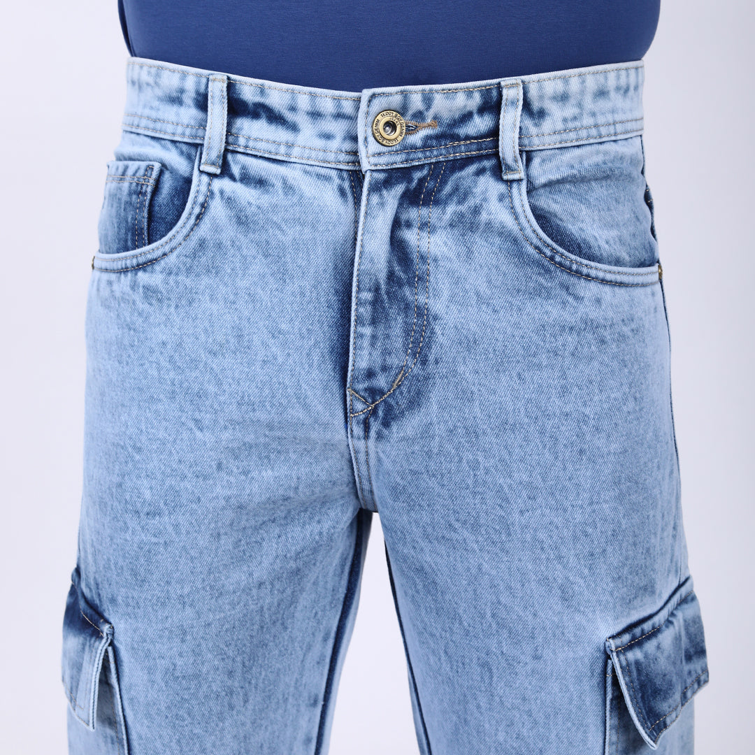 ICE BLUE BAGGY CARGO FIT JEANS 4906-2