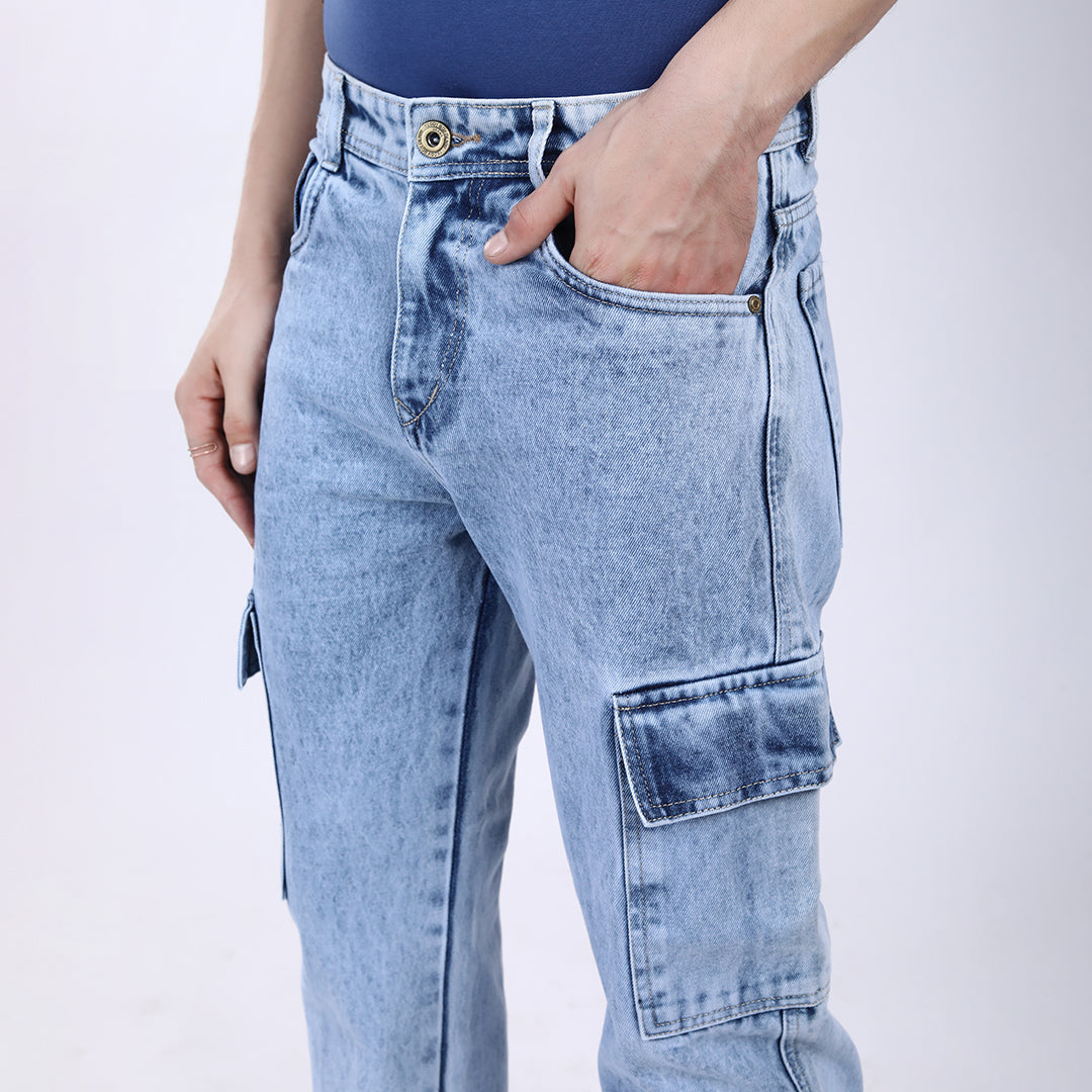 ICE BLUE BAGGY CARGO FIT JEANS 4906-2
