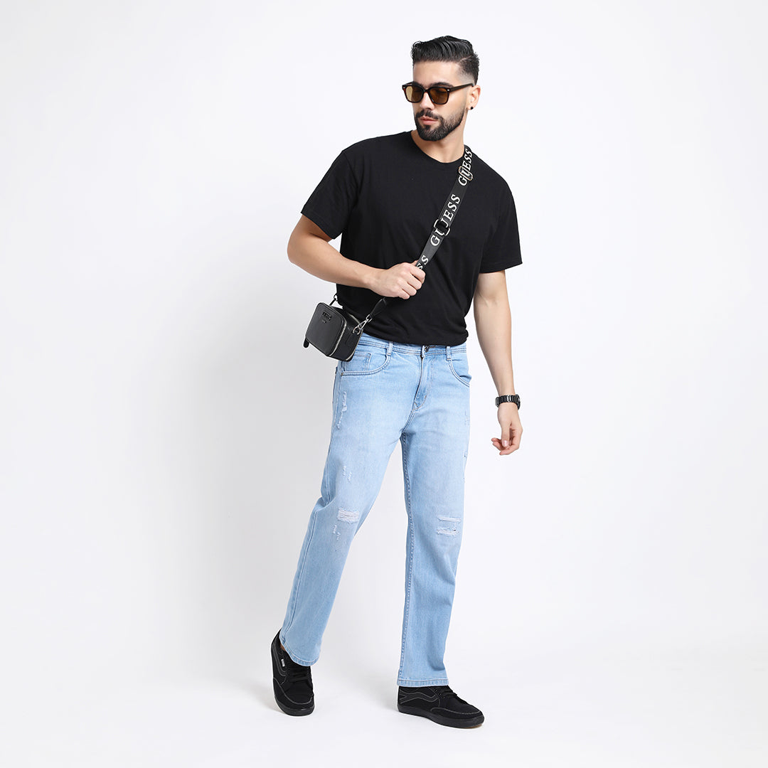 LIGHT BLUE DISTRESSED BAGGY FIT JEANS TEDDY 4670-2