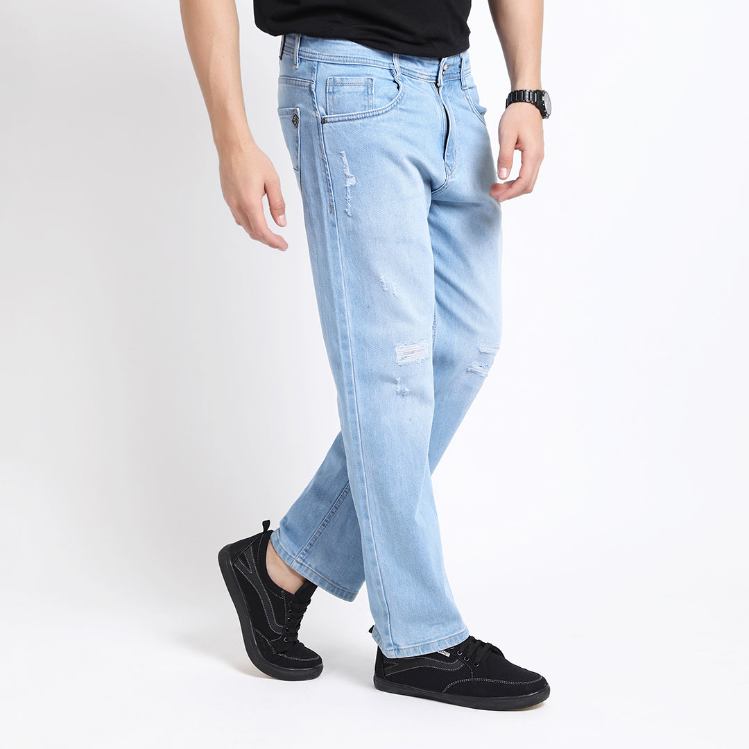 LIGHT BLUE DISTRESSED BAGGY FIT JEANS TEDDY 4670-2