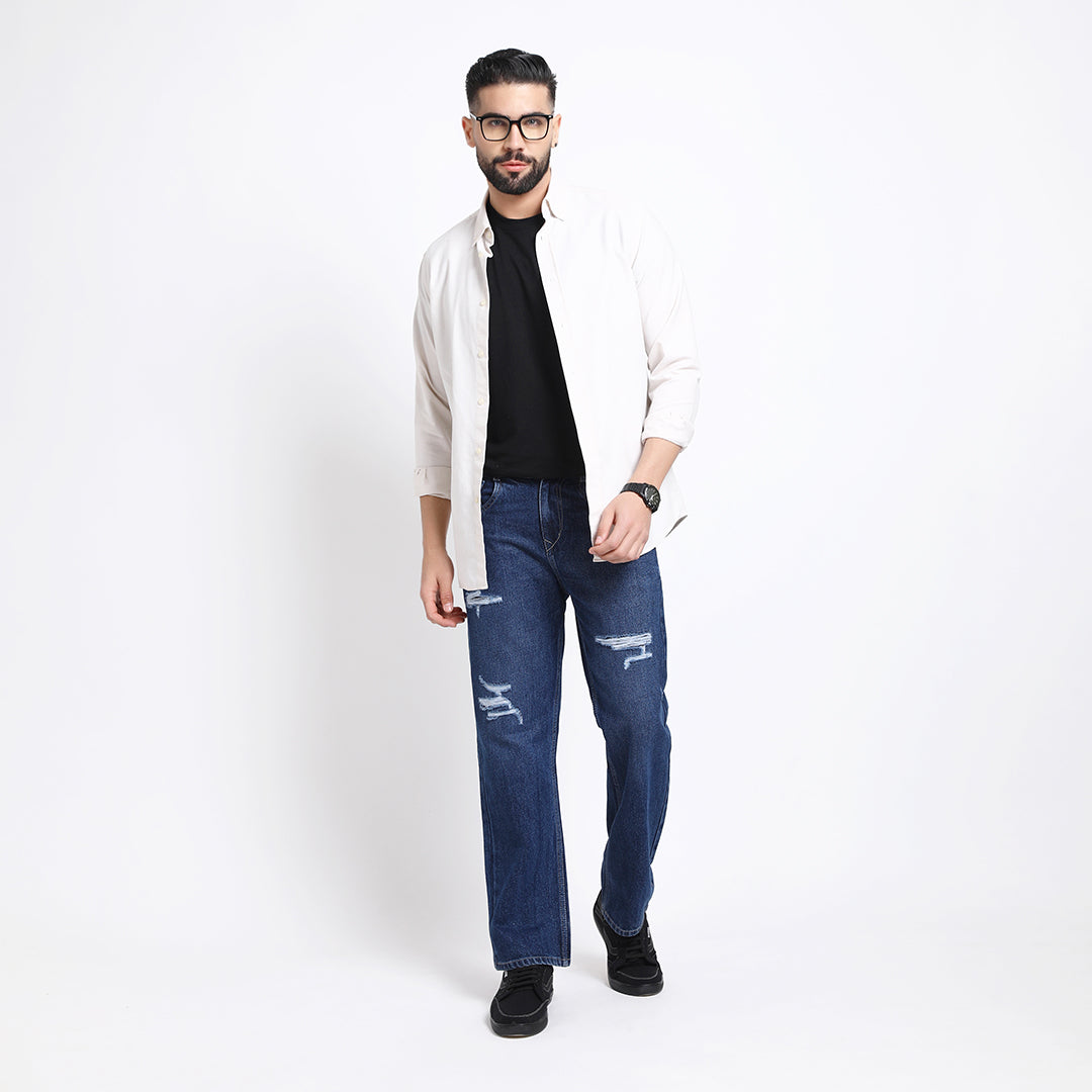 ARK BLUE BAGGY FIT DISTRESSED JEANS TEDDY TEDDY 4713-1