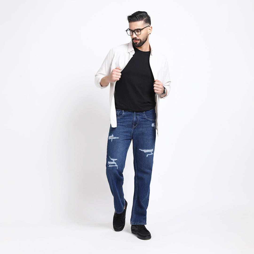 ARK BLUE BAGGY FIT DISTRESSED JEANS TEDDY TEDDY 4713-1
