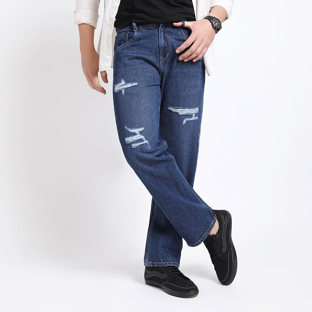 ARK BLUE BAGGY FIT DISTRESSED JEANS TEDDY TEDDY 4713-1