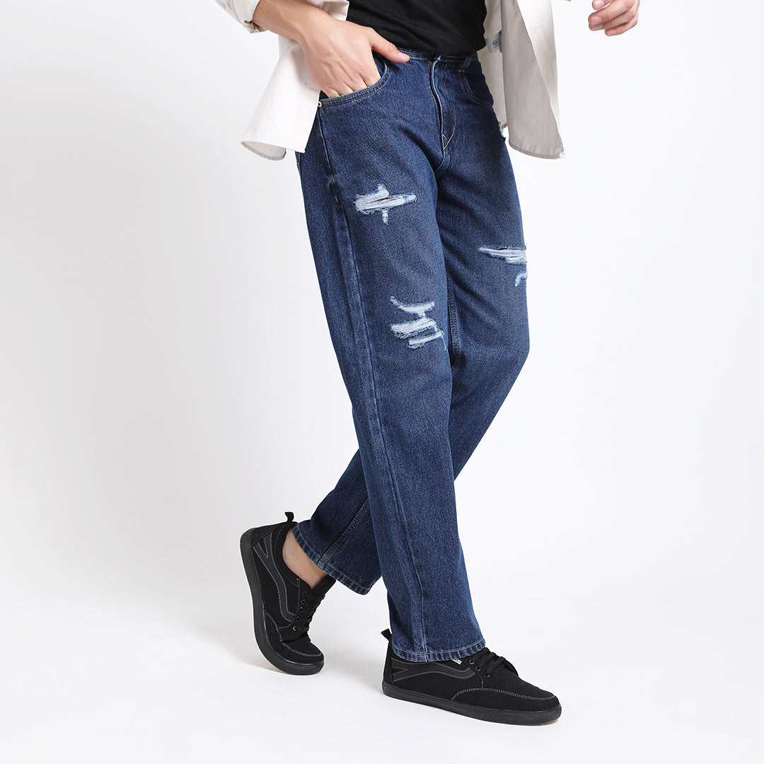 ARK BLUE BAGGY FIT DISTRESSED JEANS TEDDY TEDDY 4713-1