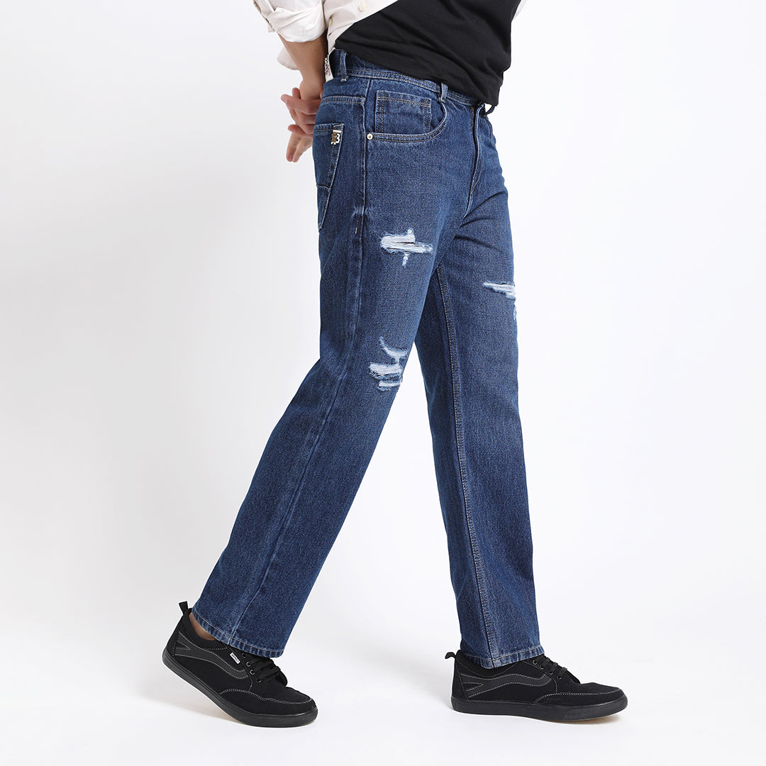 ARK BLUE BAGGY FIT DISTRESSED JEANS TEDDY TEDDY 4713-1