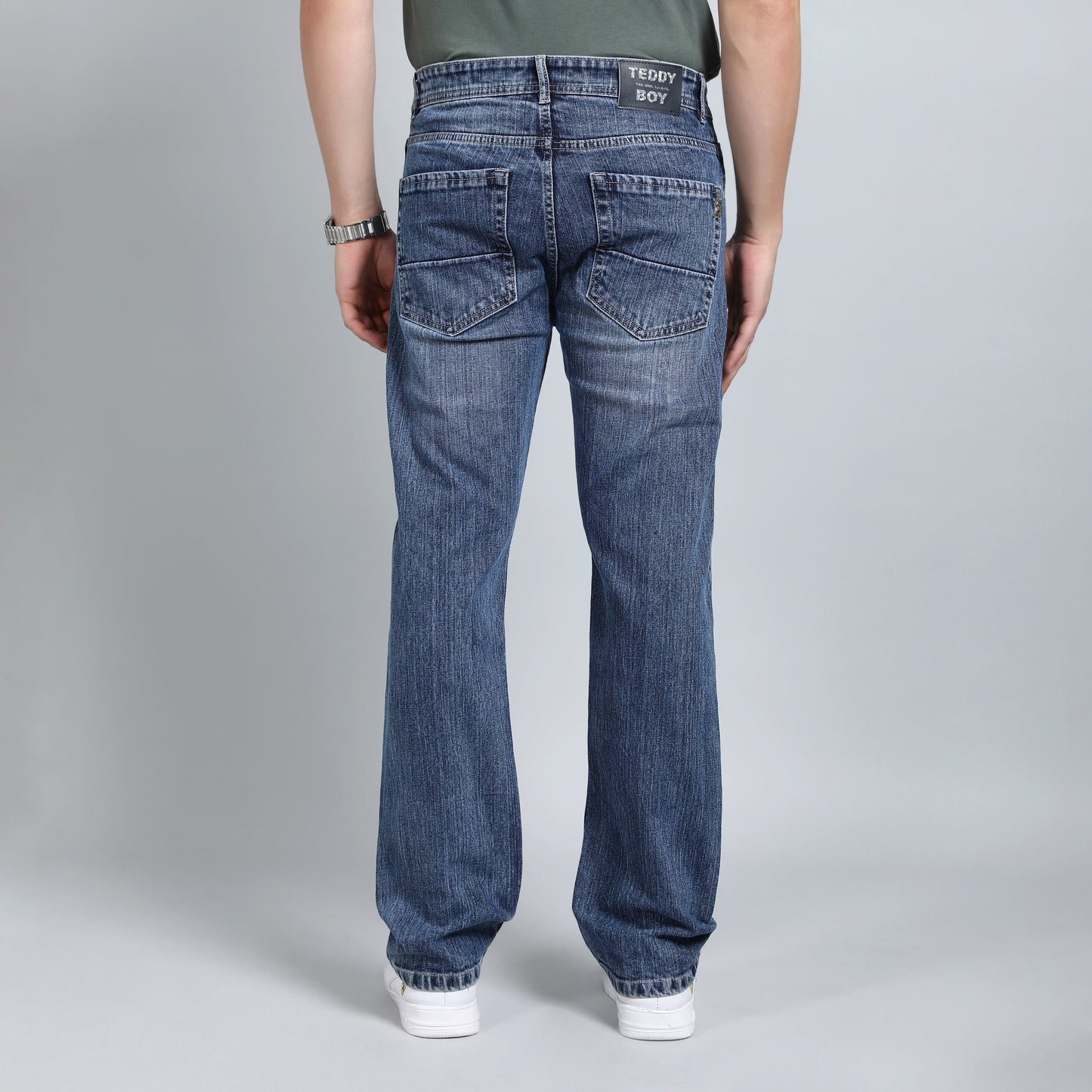 LIGHT GREY BAGGY FIT DISTRESSED JEANS TEDDY 4682-2