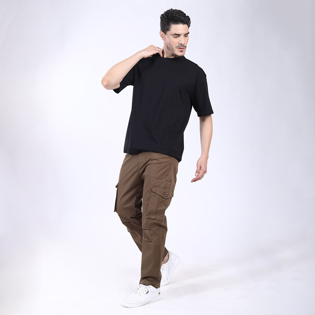 Men's Relaxed Fit Brown Stretch Cotton Cargo Pants – Streetwear Utility Style 4801-3