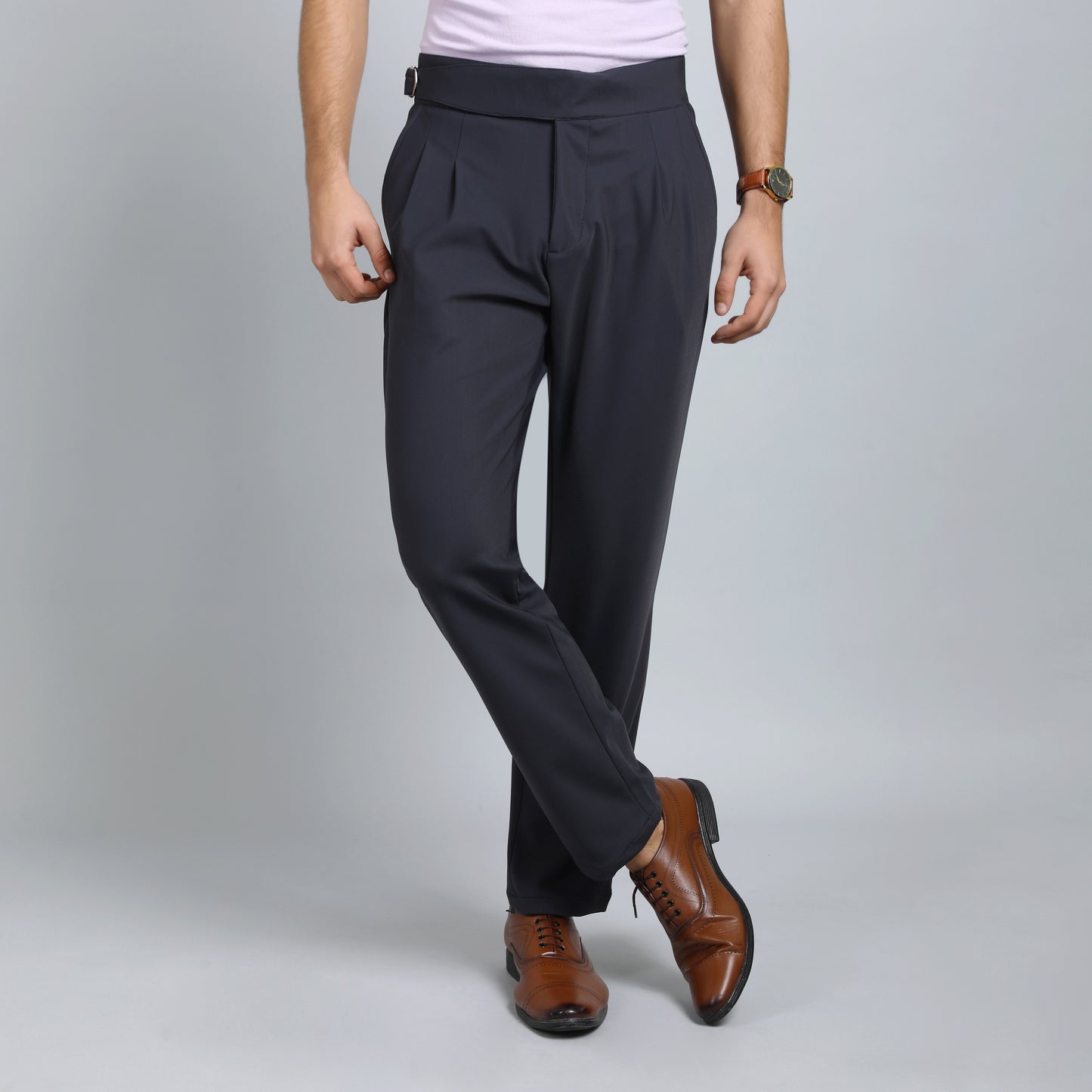 OYSTER BLACK GREY SLIM FIT GURKHA TROUSERS 4797-4