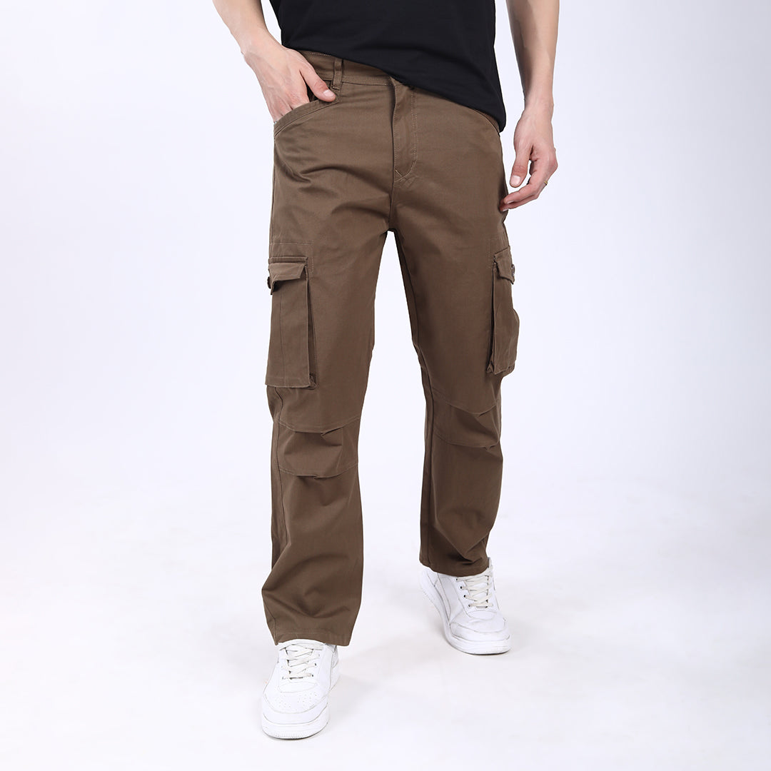 Men's Relaxed Fit Brown Stretch Cotton Cargo Pants – Streetwear Utility Style 4801-3