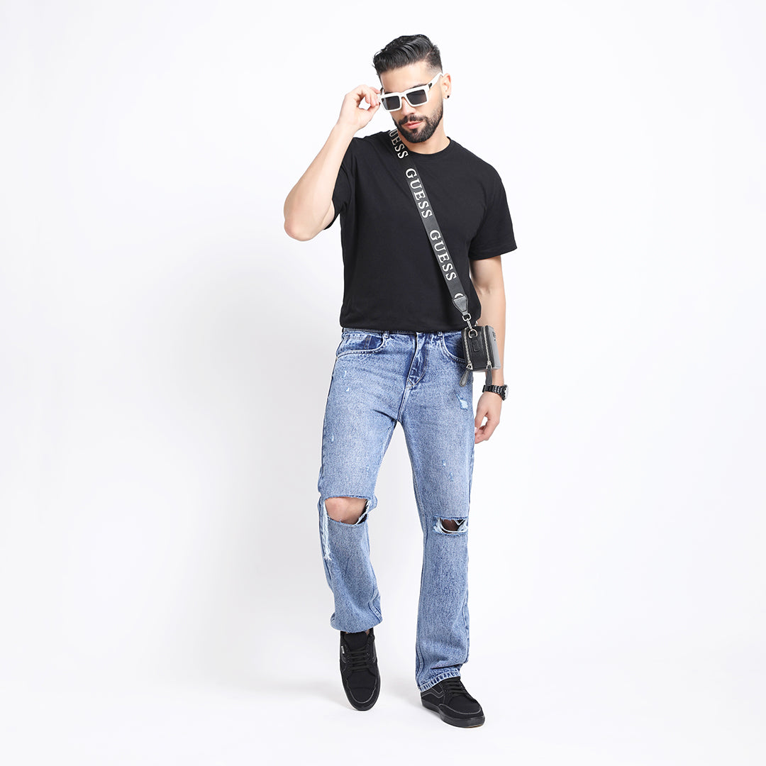 MED BLUE BAGGY FIT JEAN TEDDY 4719-2