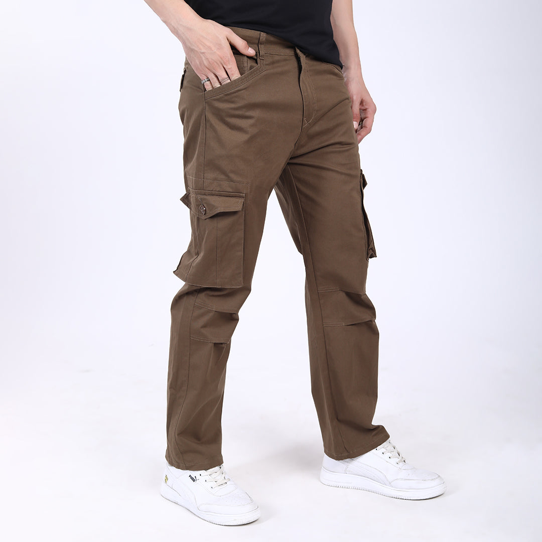 Men's Relaxed Fit Brown Stretch Cotton Cargo Pants – Streetwear Utility Style 4801-3