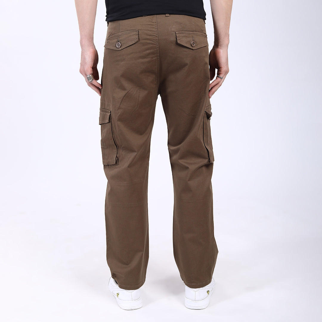 Men's Relaxed Fit Brown Stretch Cotton Cargo Pants – Streetwear Utility Style 4801-3