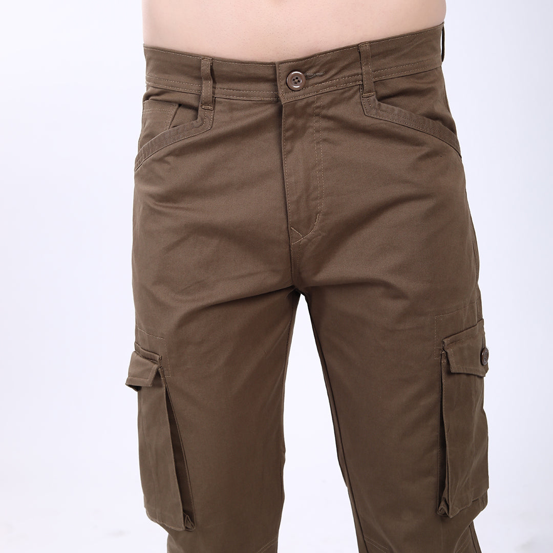 Men's Relaxed Fit Brown Stretch Cotton Cargo Pants – Streetwear Utility Style 4801-3