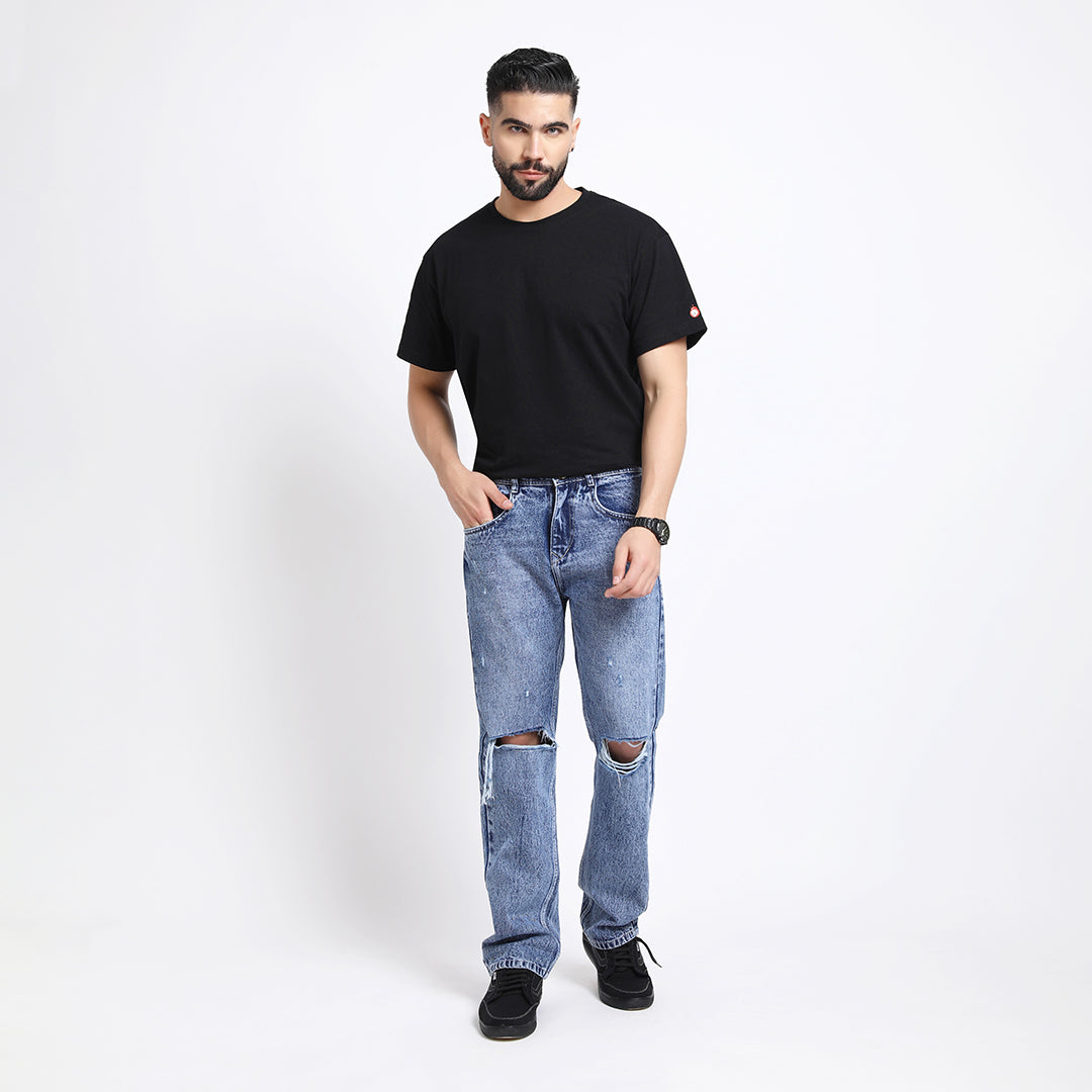 MED BLUE BAGGY FIT JEAN TEDDY 4719-2