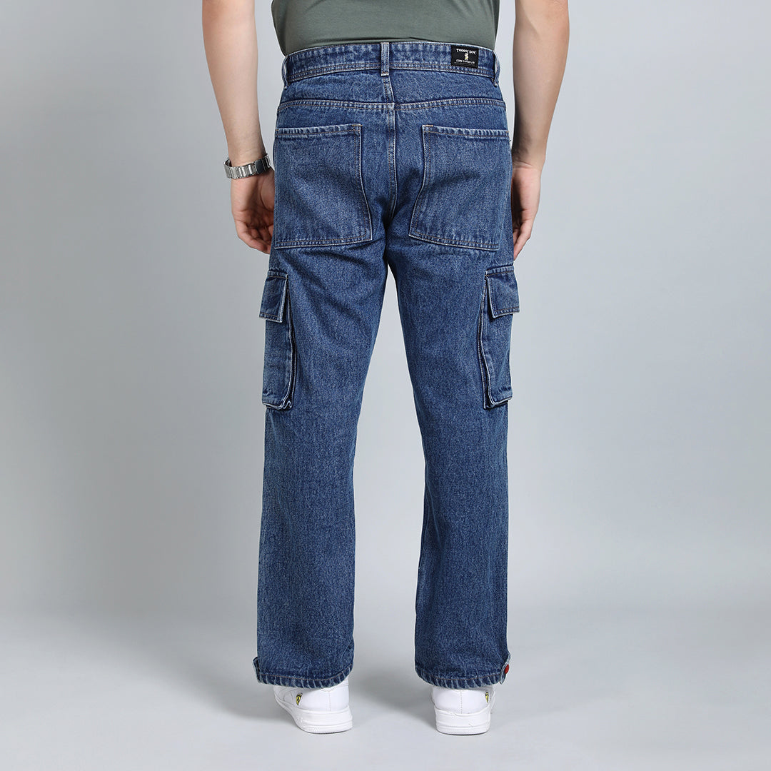 DARK BLUE BAGGY CARGO FIT JEANS 4789-1