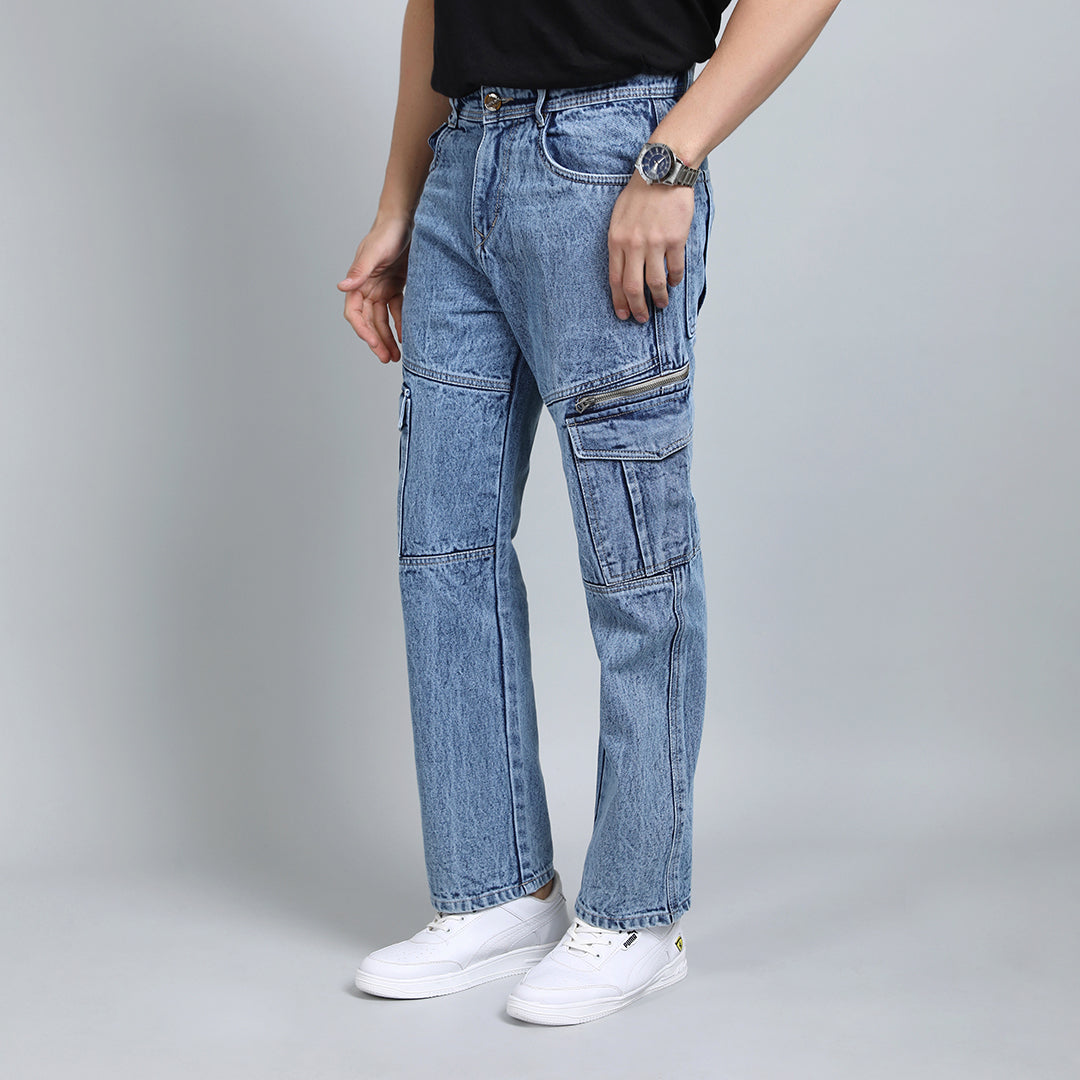 DARK BLUE BAGGY CARGO FIT JEANS 4786-2