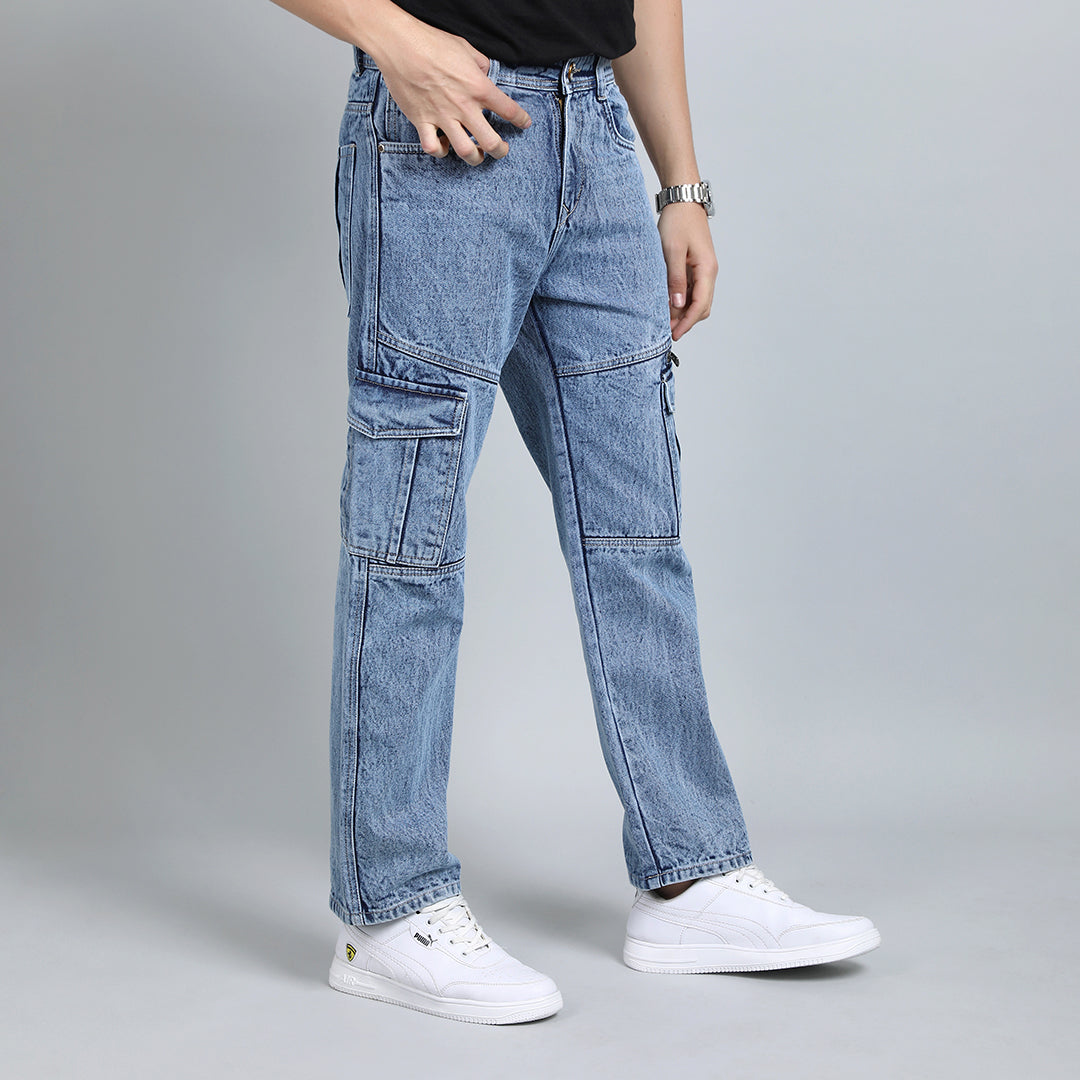 DARK BLUE BAGGY CARGO FIT JEANS 4786-2