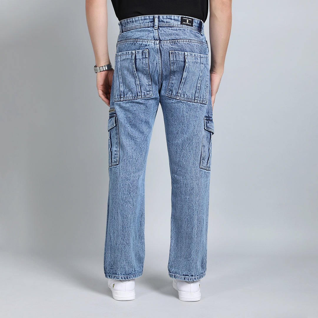 DARK BLUE BAGGY CARGO FIT JEANS 4786-2