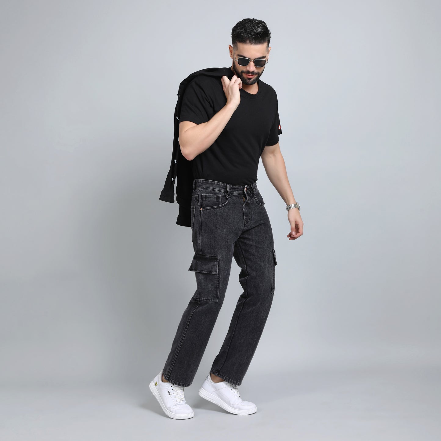 BLACK BAGGY CARGO FIT JEAN 4725-1
