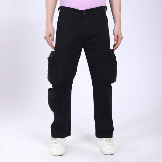 Men's Relaxed Fit Black Stretch Cotton Cargo Pants – Streetwear Large pocket Style 4809-4