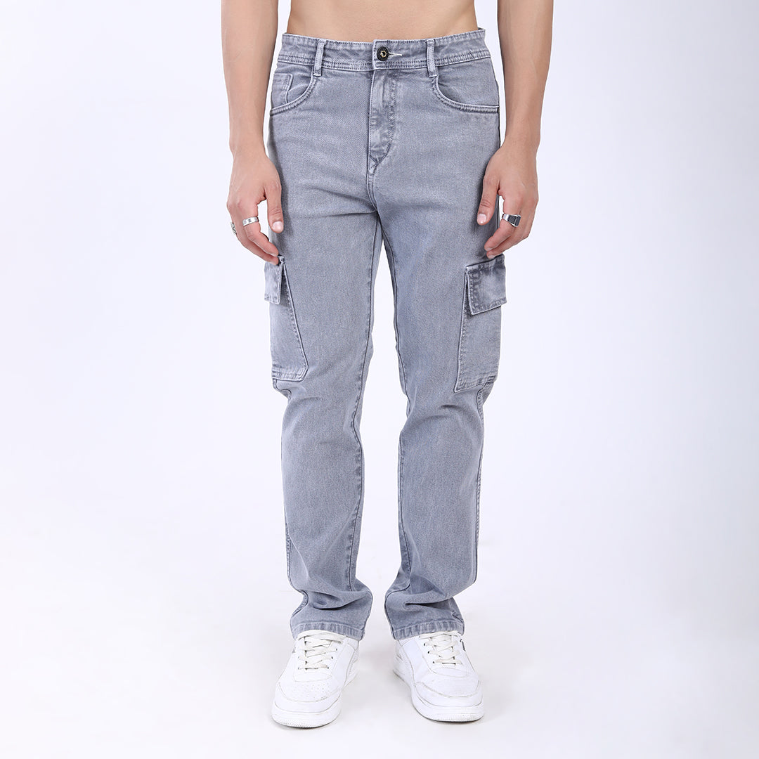 LIGHT GREY BAGGY CARGO FIT JEAN OVERDYED 4898-2