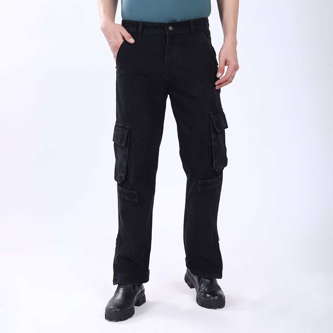 BLACK BAGGY CARGO FIT JEAN 4868-1
