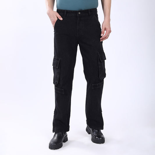 BLACK BAGGY CARGO FIT JEAN 4868-1