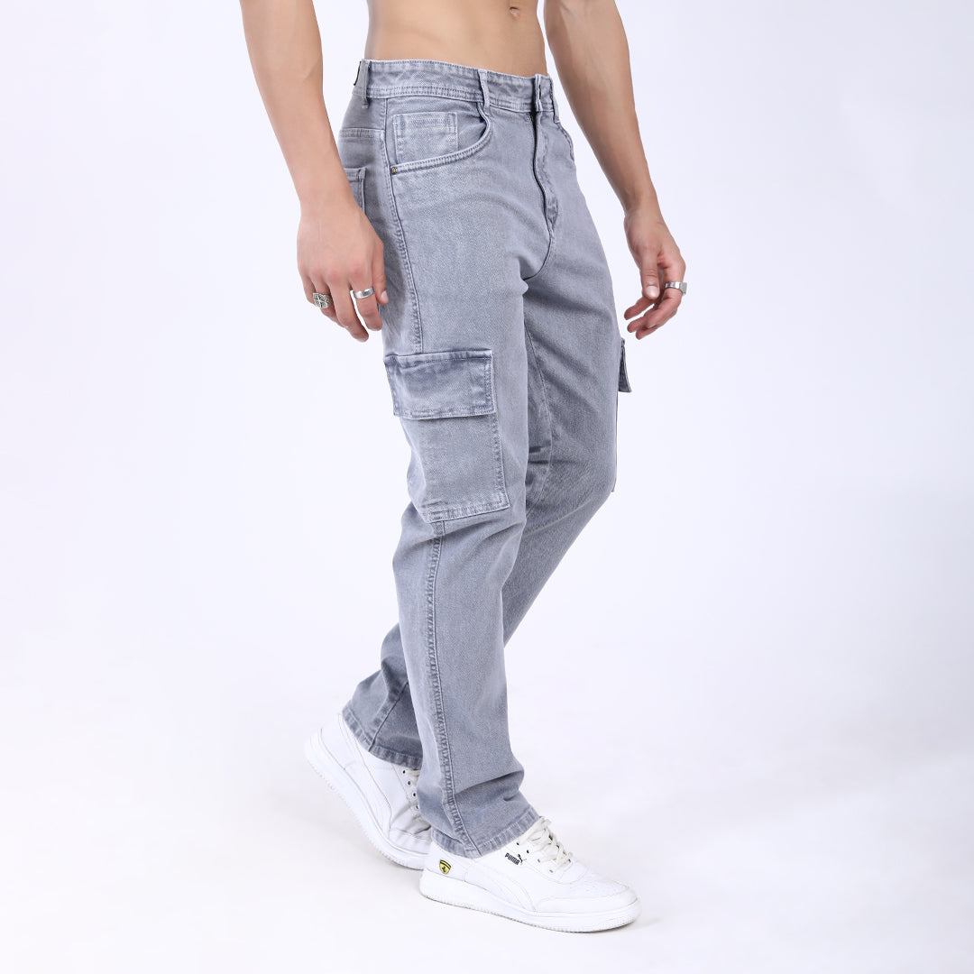 LIGHT GREY BAGGY CARGO FIT JEAN OVERDYED 4898-2