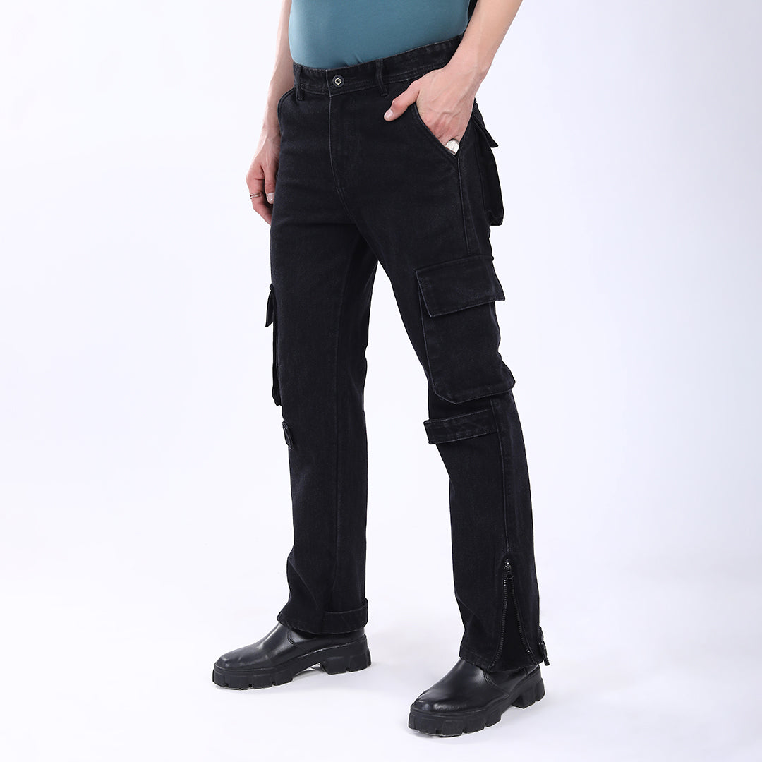 BLACK BAGGY CARGO FIT JEAN 4868-1