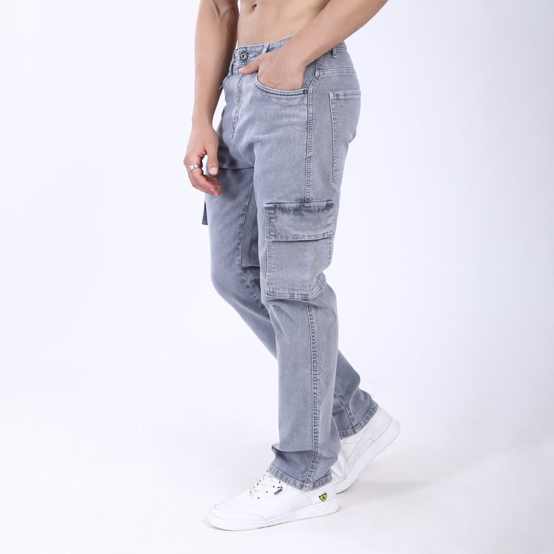 LIGHT GREY BAGGY CARGO FIT JEAN OVERDYED 4898-2