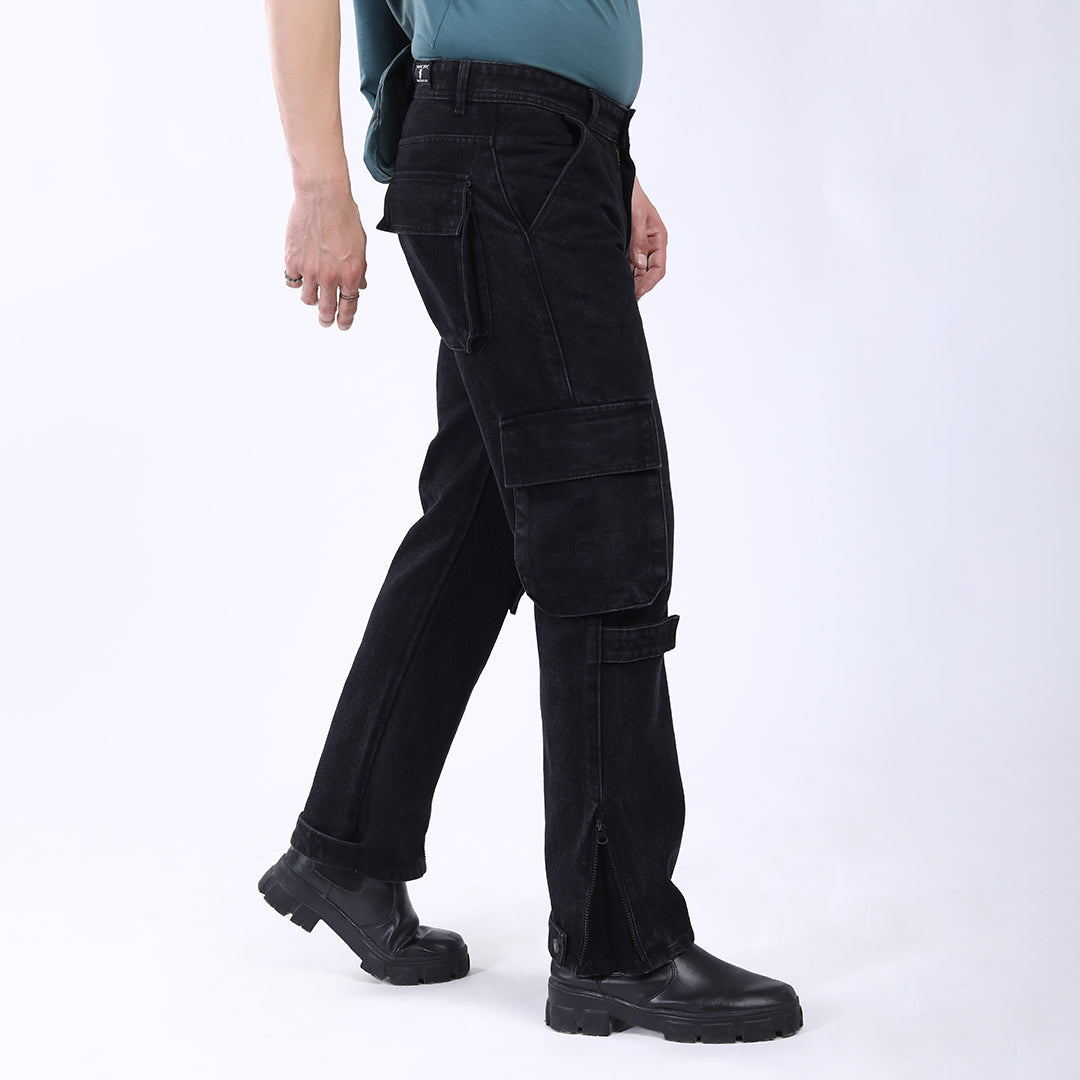 BLACK BAGGY CARGO FIT JEAN 4868-1