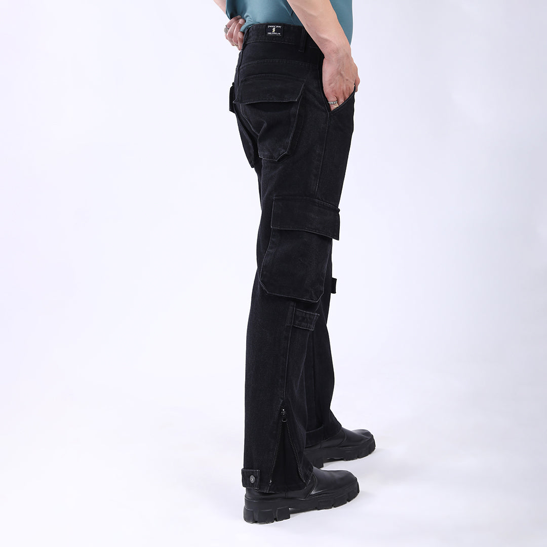 BLACK BAGGY CARGO FIT JEAN 4868-1