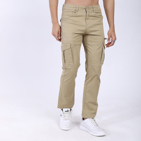 Men's Relaxed Fit Lt. Brown Stretch Cotton Cargo Pants – Functional Streetwear Style 4803-2