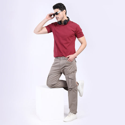 Men's Relaxed Fit Grey Stretch Cotton Cargo Pants – Streetwear Utility Style 4802-5