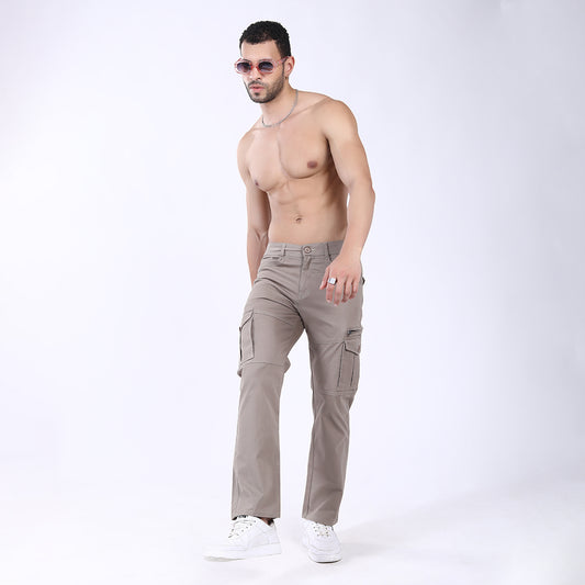 Men's Relaxed Fit Grey Stretch Cotton Cargo Pants – Functional Streetwear Style 4803-5