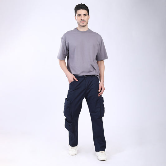 Men's Relaxed Fit Dark Grey Stretch Cotton Cargo Pants – Streetwear Large pocket Style 4809-6