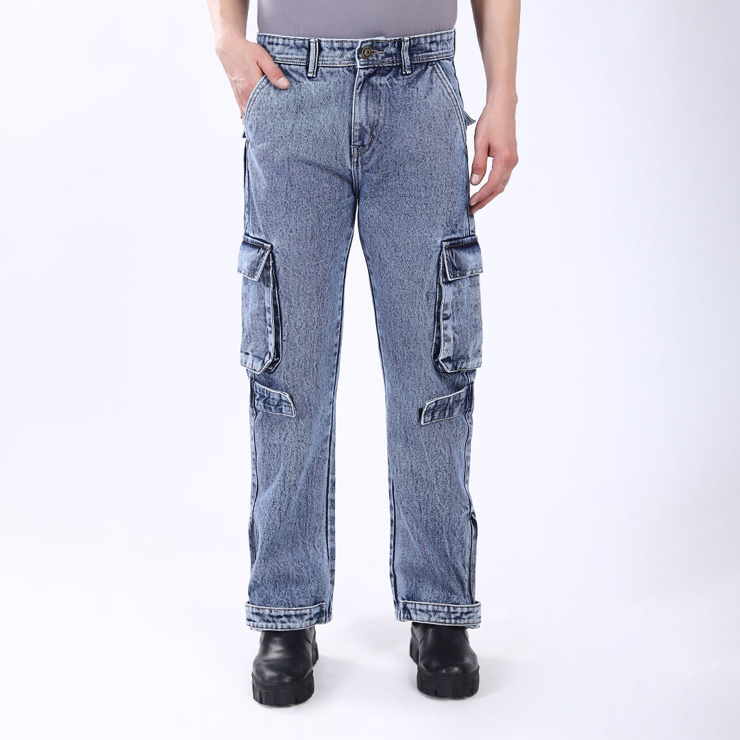 LIGHT BLUE BAGGY CARGO FIT JEANS 4925-2