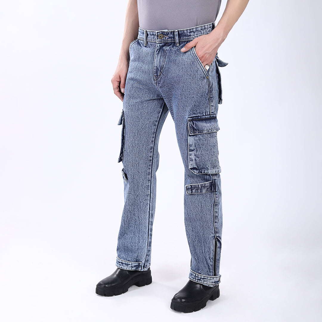 LIGHT BLUE BAGGY CARGO FIT JEANS 4925-2