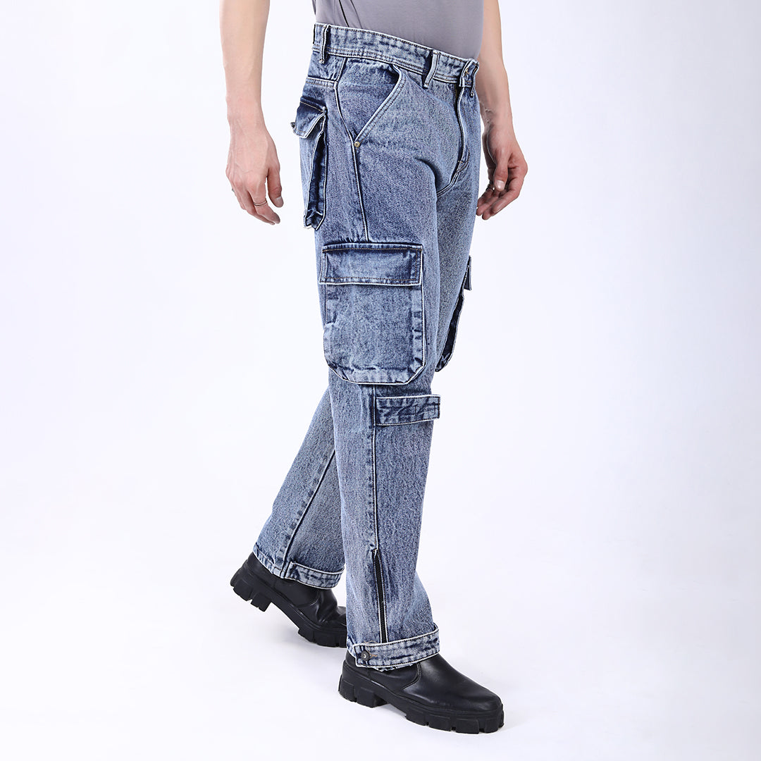 LIGHT BLUE BAGGY CARGO FIT JEANS 4925-2