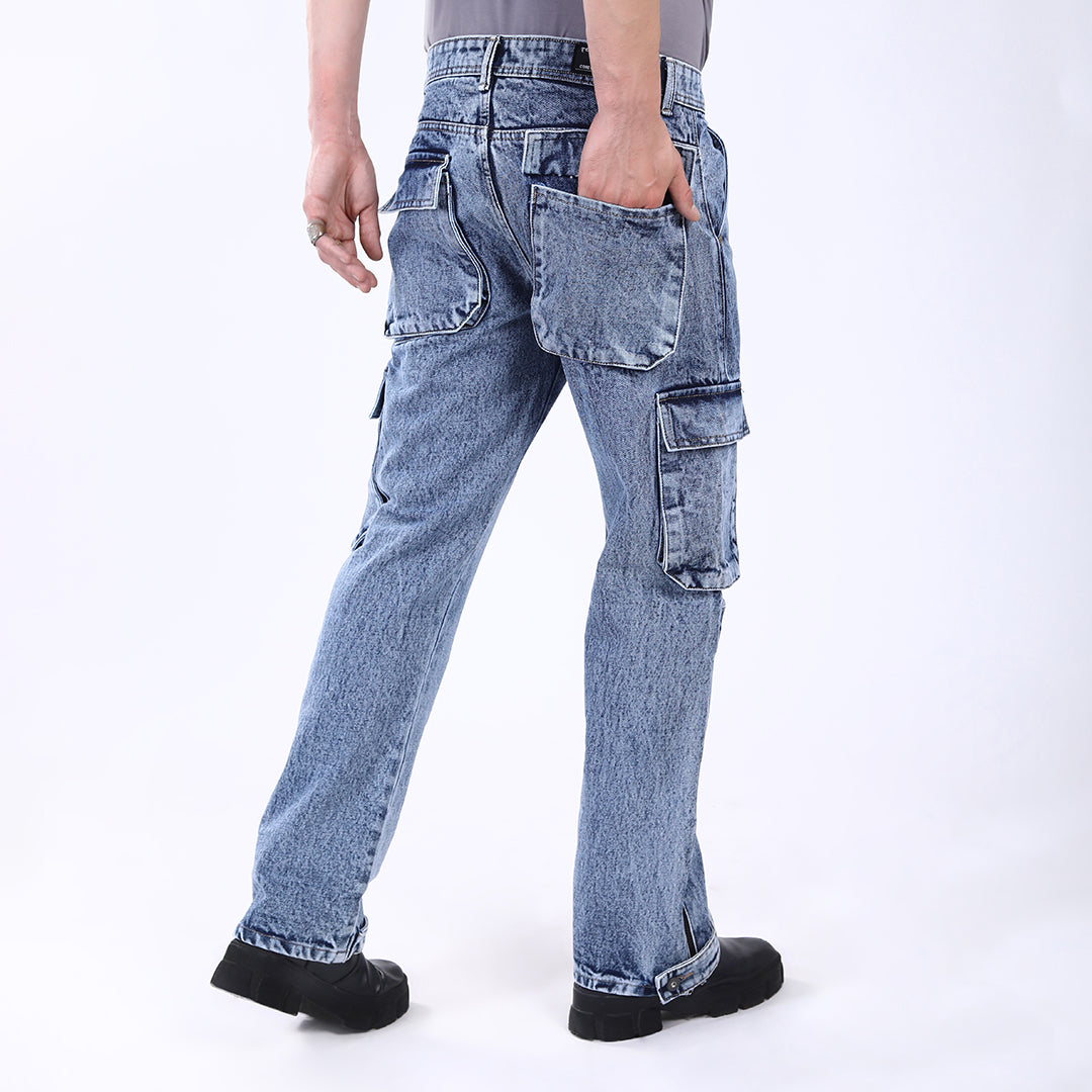 LIGHT BLUE BAGGY CARGO FIT JEANS 4925-2